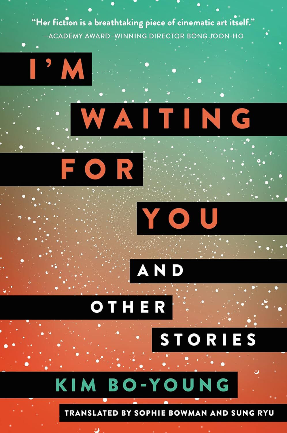 I’m waiting for you and other stories Swirling white dots appear on an orange and green gradient background